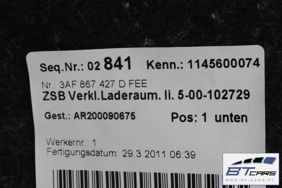 VW PASSAT B7 KOMBI BOCZEK +DYWAN BAGAŻNIKA 3AF867427D 3AF867428AE 3C9863463P boczki bagażnik tapicerka 3C9 867 427 3A VARIANT