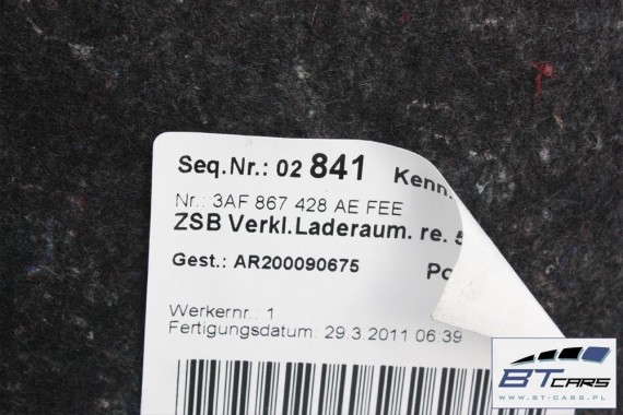 VW PASSAT B7 KOMBI BOCZEK +DYWAN BAGAŻNIKA 3AF867427D 3AF867428AE 3C9863463P boczki bagażnik tapicerka 3C9 867 427 3A VARIANT