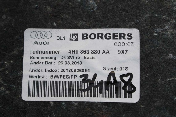 AUDI A8 BOCZEK DYWAN BAGAŻNIKA TAPICERKA 4H0863879AM 4H0863880AA 4H0863471 4H0863463J 4H D4 boczki bagażnik tapicerka