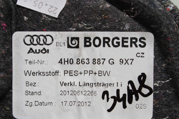 AUDI A8 BOCZEK DYWAN BAGAŻNIKA TAPICERKA 4H0863879AM 4H0863880AA 4H0863471 4H0863463J 4H D4 boczki bagażnik tapicerka