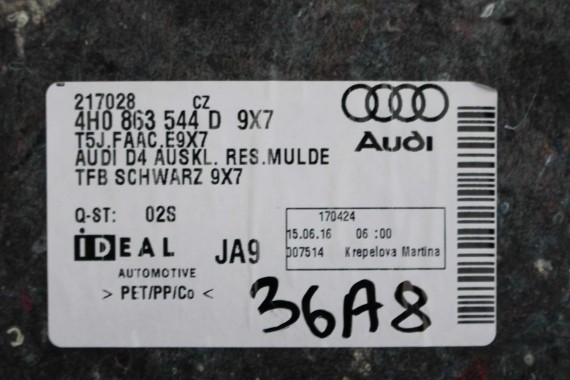 AUDI A8 D5 DYWAN WYKŁADZINA BAGAŻNIKA 4H0863544D bagażnik tapicerka D4 4H0 863 544 wnęka koła zapasowego 4H0863544D 4H0863544H