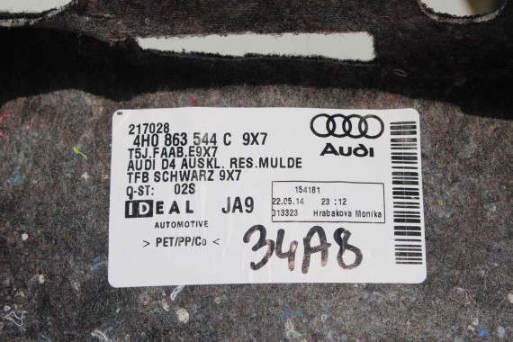 AUDI A8 DYWAN WYKŁADZINA BAGAŻNIKA 4H0863544C bagażnik tapicerka 4H D4 4H0 863 544 wnęka koła zapasowego 4H0863544C 4H0863544J