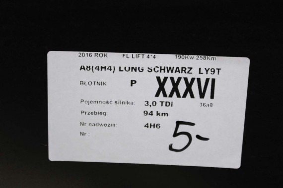 AUDI A8 4H LIFT PRZÓD maska błotniki zderzak błotnik FL LY9T czarny D4 4H0941035 4H0821105B 4H0821106B 4H0823029H 4H0807065 0E0E