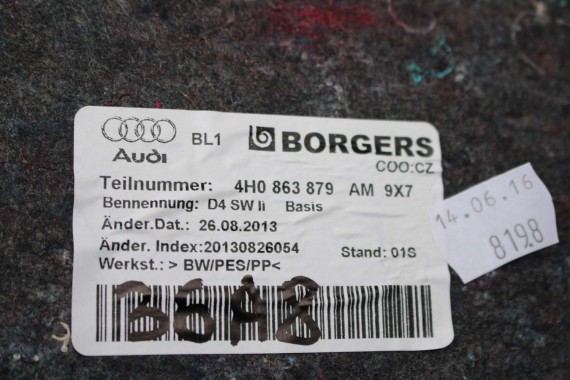 AUDI A8 BOCZEK DYWAN BAGAŻNIKA TAPICERKA 4H0863879AM 4H0863880AA 4H0863471 4H0863463G 4H D4 boczki bagażnik tapicerka 4H0863463P