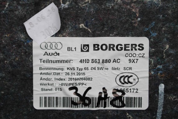 AUDI A8 BOCZEK DYWAN BAGAŻNIKA TAPICERKA 4H0863879AM 4H0863880AA 4H0863471 4H0863463G 4H D4 boczki bagażnik tapicerka 4H0863463P