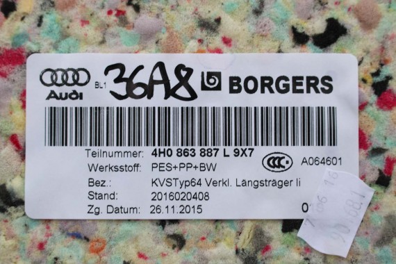 AUDI A8 BOCZEK DYWAN BAGAŻNIKA TAPICERKA 4H0863879AM 4H0863880AA 4H0863471 4H0863463G 4H D4 boczki bagażnik tapicerka 4H0863463P