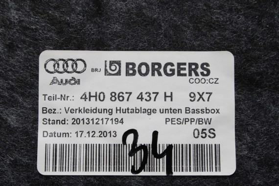 AUDI A8 S8 TAPICERKA TYLNEJ ŚCIANY 4H0867437H 4H0 867 437 H 4H0867437H BAGAŻNIKA 9X7 - czarny (soul) 4D D4 4H0867437H 4H0867437H