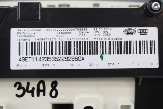 AUDI A8 LAMPKA OŚWIETLENIE PODSUFITKI 4H0947135N 4H0 947 135 N Kolor: ET1 - kryształowo srebrny 4H0947135N 4H0947135N 4H0947135N