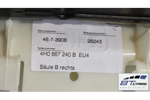 AUDI A8 SŁUPEK B PODSUFITKI 4H0867239B 4H0867240B TAPICERKA poszycie 4H D4 górne EU4 czarny 4H0867239B 4H0867240B  4H0867239B
