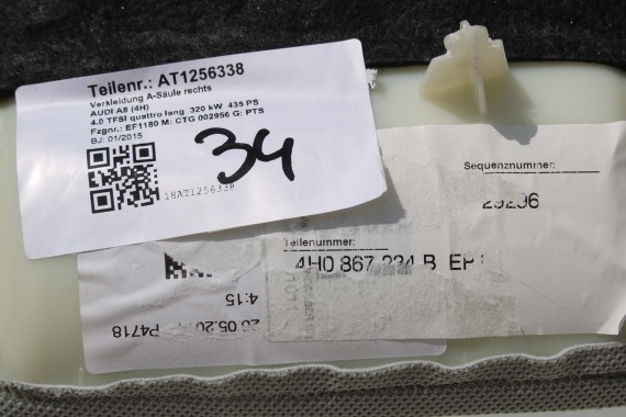 AUDI A8 SŁUPEK A 4H0867233B 4H0867234B poszycie podsufitki 4H0 867 233 B górne 4H D4 4H0867233B 4H0867234D 4H0867233B 4H0867233