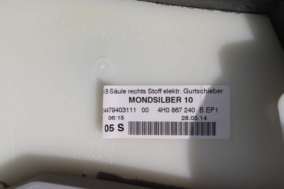 AUDI A8 SŁUPEK B 4H0867239B 4H0867240B poszycie podsufitki 4H0 867 239 B 4H D4 ŚRODKOWY ŚRODKOWA TAPICERKA 4H0867239E 4H0867240E