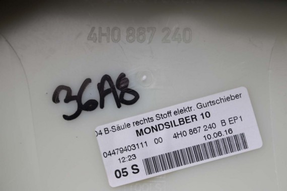 AUDI A8 SŁUPEK B 4H0867239B 4H0867240B poszycie podsufitki 4H0 867 239 B 4H D4 ŚRODKOWY ŚRODKOWA TAPICERKA 4H0867239E 4H0867240E