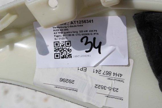 AUDI A8 SŁUPEK C TAPICERKA LISTWA 4H4867241 4H48672424 D4 poszycie 4H4 867 241 kolor EP1 srebrny 4H4867241B 4H48672424B LONG