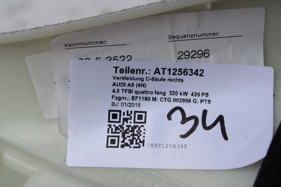 AUDI A8 SŁUPEK C TAPICERKA LISTWA 4H4867241 4H48672424 D4 poszycie 4H4 867 241 kolor EP1 srebrny 4H4867241B 4H48672424B LONG