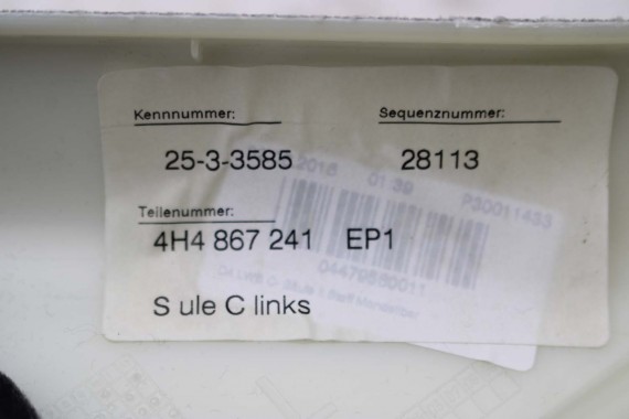 AUDI A8 SŁUPEK C TAPICERKA LISTWA 4H4867241 4H48672424 D4 poszycie 4H4 867 241 kolor EP1 srebrny 4H4867241B 4H48672424B LONG