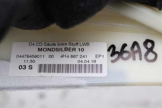 AUDI A8 SŁUPEK C TAPICERKA LISTWA 4H4867241 4H48672424 D4 poszycie 4H4 867 241 kolor EP1 srebrny 4H4867241B 4H48672424B LONG