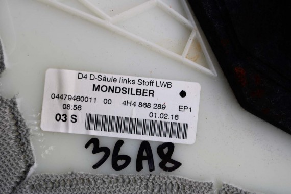 AUDI A8 SŁUPEK D TAPICERKA LISTWA 4H4867289 4H4867290 D4 poszycie EP1 srebrny 4H4867289D 4H4867290D 4H4867289H 4H4867290H LONG