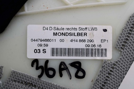 AUDI A8 SŁUPEK D TAPICERKA LISTWA 4H4867289 4H4867290 D4 poszycie EP1 srebrny 4H4867289D 4H4867290D 4H4867289H 4H4867290H LONG