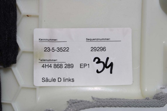 AUDI A8 SŁUPEK D TAPICERKA LISTWA 4H4867289 4H4867290 D4 poszycie EP1 srebrny 4H4867289D 4H4867290D 4H4867289H 4H4867290H LONG