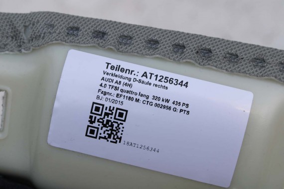 AUDI A8 SŁUPEK D TAPICERKA LISTWA 4H4867289 4H4867290 D4 poszycie EP1 srebrny 4H4867289D 4H4867290D 4H4867289H 4H4867290H LONG