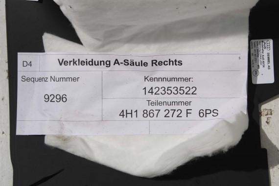 AUDI A8 LISTWA PROGOWA 4H1867271F 4H1867272F WEWNĘTRZNA SŁUPEK A dolny podświetlana 4H1867271M 4H1867272M 4H1867271C 4H1867272C