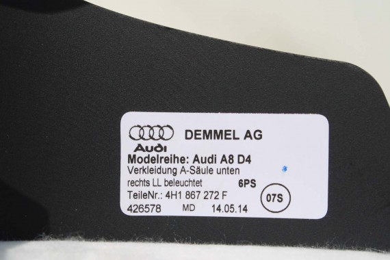 AUDI A8 LISTWA PROGOWA 4H1867271F 4H1867272F WEWNĘTRZNA SŁUPEK A dolny podświetlana 4H1867271M 4H1867272M 4H1867271C 4H1867272C