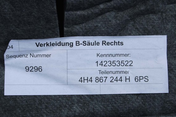 AUDI A8 POSZYCIE SŁUPKA B 4H0867243H 4H0867244H 4H0867285 4H0867286 4H D4 słupek OSŁONA dolne 4H0867243A 4H0867244A 4H0867243