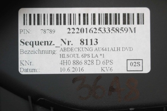 AUDI A8 RAMKA OSŁONA PODŁOKIETNIKA 4H0886828D KONSOLA 4H D4 4H0886828C 4H0886828A ZAŚLEPKA TUNELU 4H0886828D 4H0886828 4H0886828