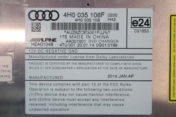 AUDI A6 A7 A8 ZMIENIARKA PŁYT DVD 4H0035108F 4H0035108 4H0035108E 4H0035108 4H0035108F 4H0035108 4H0035108F 4H0035108 VW TOUAREG
