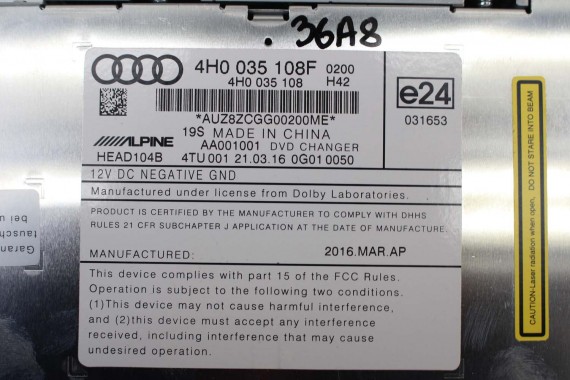 AUDI A6 A7 A8 ZMIENIARKA PŁYT DVD 4H0035108F 4H0035108 4H0035108E 4H0035108 4H0035108F 4H0035108 4H0035108F 4H0035108 VW TOUAREG