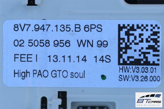 AUDI TT CABRIO LAMPKA PODSUFITKI 8V7947135B Kolor 6PS czarny soul 8V7 947 135 B 8S led oświetlenie kabiny 8V7947135B 8S7