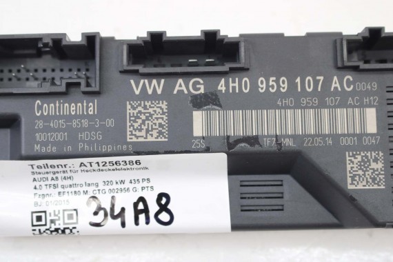 AUDI A8 STEROWNIK KLAPY TYLNEJ TYŁ 4H0959107AC 4H0959107AC 4H0959107AC moduł elektrycznej 4H0959107AC 4H0959107 4H0959107AC 4H