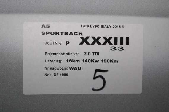 AUDI A5 LIFT PRZÓD 8T LY9C maska błotniki zderzak przedni błotnik T9T9 FL S-LINE 8T0823029 8T0821105 8T0821106 8T0853651 T9 Y9C