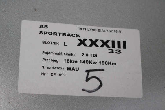 AUDI A5 LIFT PRZÓD 8T LY9C maska błotniki zderzak przedni błotnik T9T9 FL S-LINE 8T0823029 8T0821105 8T0821106 8T0853651 T9 Y9C