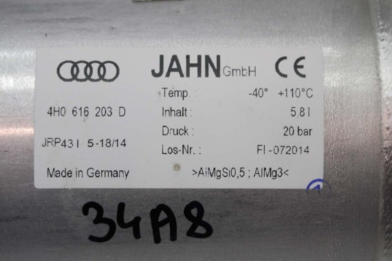 AUDI A8 ZBIORNIK CIŚNIENIA SPRĘŻARKI 4H0616203D ZASOBNIK KOMPRESORA ZAWIESZENIA 4H0 616 203 D 4H 4H0616203D 4H0616203D 4H0616203