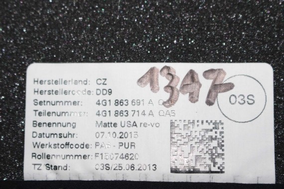 AUDI A6 A7 FL DYWANIKI PODŁOGI 4G1863691D 4G0864450B wycieraczki 4G0863723 4G0863724 4G1863713 4G1863714 'QA5' czarny soul) LIFT