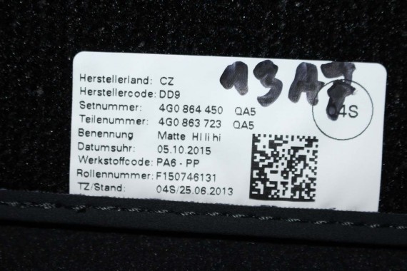 AUDI A6 A7 FL DYWANIKI PODŁOGI 4G1863691D 4G0864450B wycieraczki 4G0863723 4G0863724 4G1863713 4G1863714 'QA5' czarny soul) LIFT