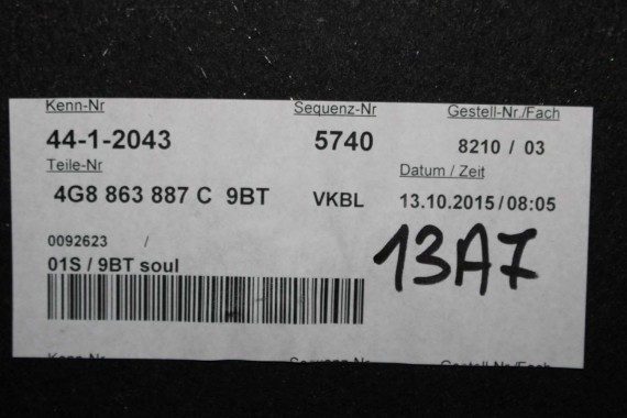 AUDI A7 BOCZEK + DYWAN BAGAŻNIKA 4G8863887C 4G8863888C 4G8863463B 4G8 boczki bagażnik tapicerka 4G8863887B 4G8863888B 4G8863463