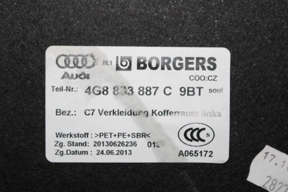 AUDI A7 BOCZEK + DYWAN BAGAŻNIKA 4G8863887C 4G8863888C 4G8863463B 4G8 boczki bagażnik tapicerka 4G8863887B 4G8863888B 4G8863463