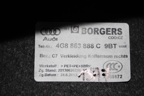 AUDI A7 BOCZEK + DYWAN BAGAŻNIKA 4G8863887C 4G8863888C 4G8863463B 4G8 boczki bagażnik tapicerka 4G8863887B 4G8863888B 4G8863463