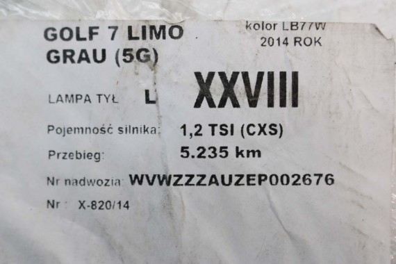 VW GOLF 7 VII LAMPY TYLNE TYŁ 5G0945095M 5G0945096M 5G0945093AC 5G0945094AC lampa tyna 5G0 945 093 5G0945093 5G0945094 5G0945095