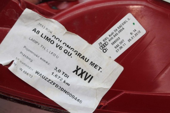 AUDI A8 LAMPA TYŁ TYLNA 4H0945095A 4H0945096A 4H0945093 4H0945094 d4 4H0 945 095 USA 4H0945095E 4H0945096E błotnika 4H0945095A