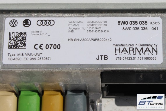 AUDI A4 CZYTNIK MMI 8W0035035 MULTIMEDIA 3G+ SD SIM MIB II (Gen2) HIGH wyświetlacz wielofunkcyjny 8W0035035 8W0035035 8W0035035