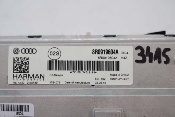 AUDI A4 A5 Q5 A6 Q7 MONITOR LCD MMI 8R0919604A 8R0 919 604 ekran wyświetlacz 8R0919604 8F0919604 4F0919604 8R0919604A 8R0919604