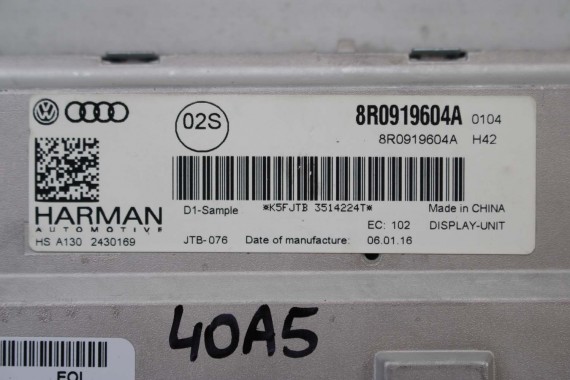 AUDI A4 A5 Q5 A6 Q7 MONITOR LCD MMI 8R0919604A 8R0 919 604 ekran wyświetlacz 8R0919604 8F0919604 4F0919604 8R0919604A 8R0919604