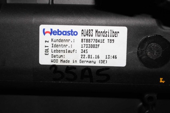 AUDI A5 SPORTBACK SZYBERDACH DACH 8T8877041E 8T8877049 8T8 877 041 E 8T FL LIFT DACH  8T8877041E 8T8877049 8T8877041E 8T8877049