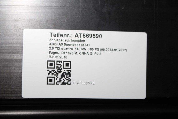 AUDI A5 SPORTBACK SZYBERDACH DACH 8T8877041E 8T8877049 8T8 877 041 E 8T FL LIFT DACH  8T8877041E 8T8877049 8T8877041E 8T8877049