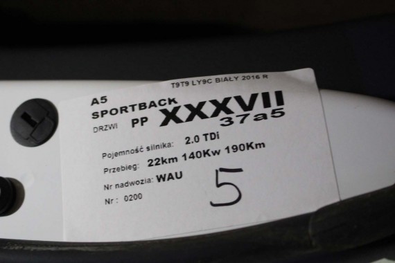 AUDI A5 SPORTBACK DRZWI PRAWE PRZÓD + TYŁ STRONA PRAWA przednie + tylne 2 sztuki 8T 8T8 T9T9 LY9C Biel Biały 8T8831052 8T8833052