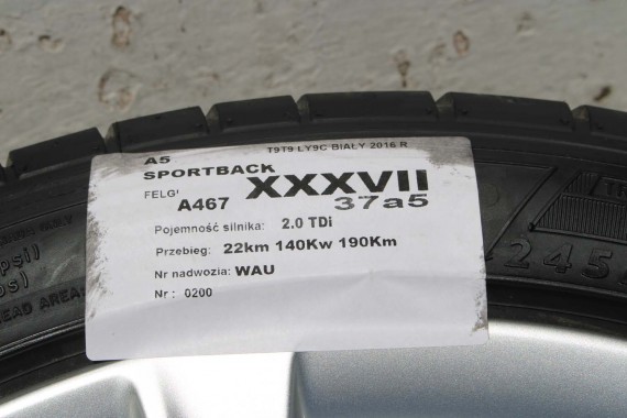 AUDI A4 A5 FELGI 18 cali OPONY KOŁA felga 8T0601025CA 8.5J*18H2 ET29 opona DUNLOP SP SPORT MAXX 245/40/18 93Y lato 8T0601025