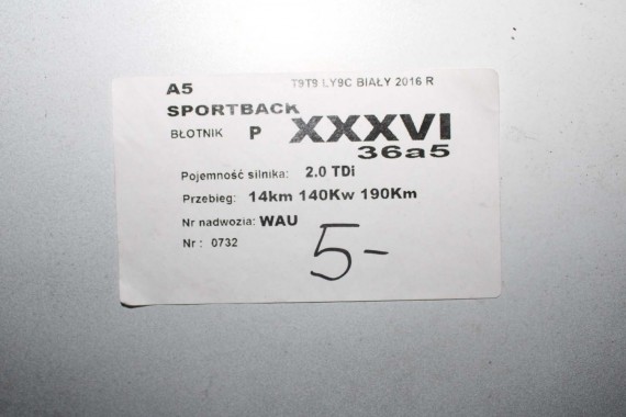 AUDI A5 LIFT PRZÓD 8T LY9C maska błotniki zderzak przedni błotnik T9T9 FL S-LINE 8T0823029 8T0821105 8T0821106 T9 8T0853651 LY9C